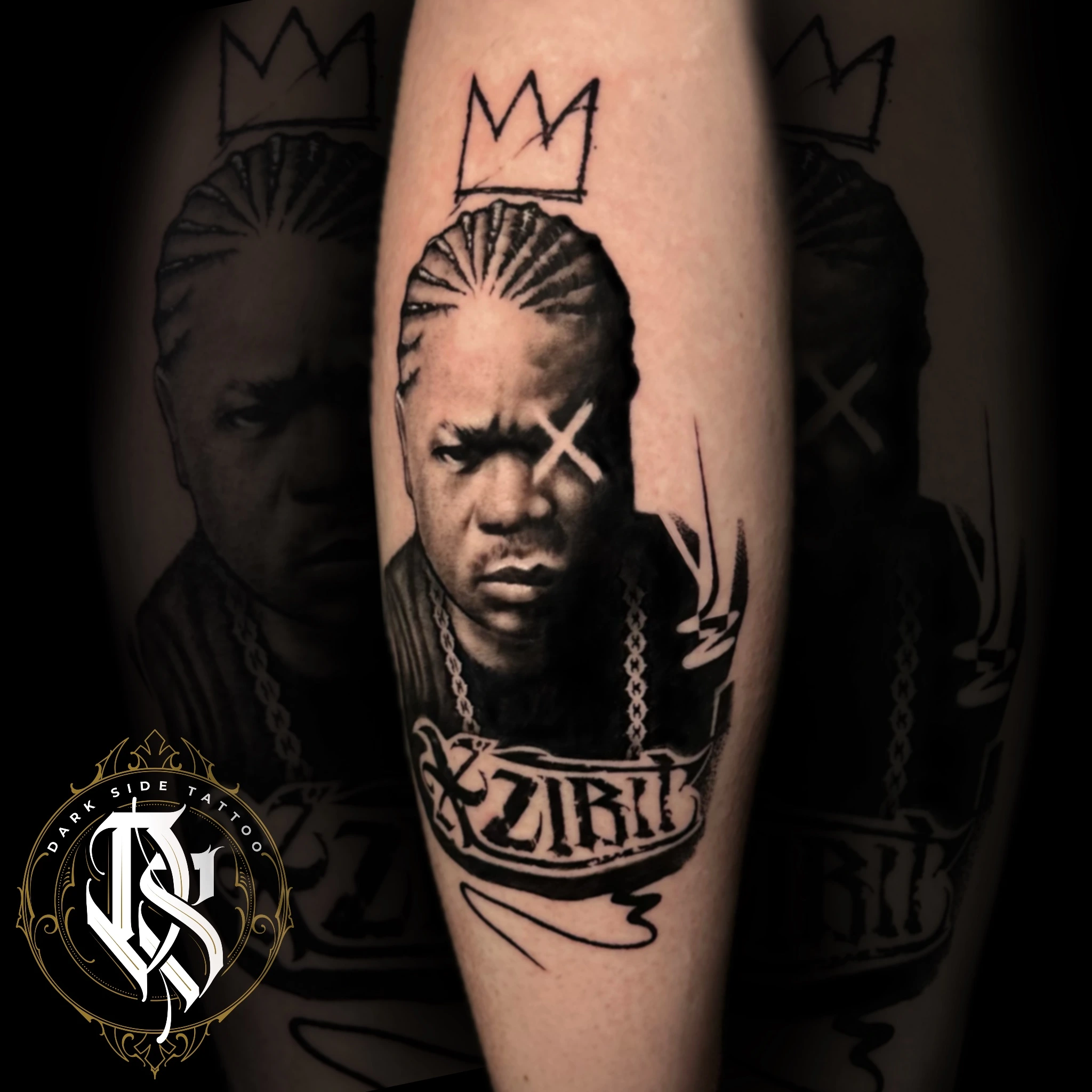 Xzibit portré realisztikus black and grey tetoválás